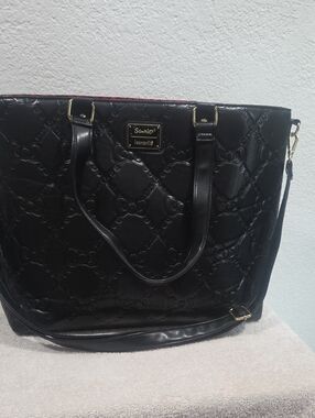 Loungefly Black Quilted Embossed Tote with Gold Hardware